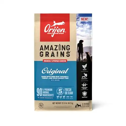 ORIJEN AMAZING GRAINS Original Dry Dog Food, High Protein, 22.5 lb Bag