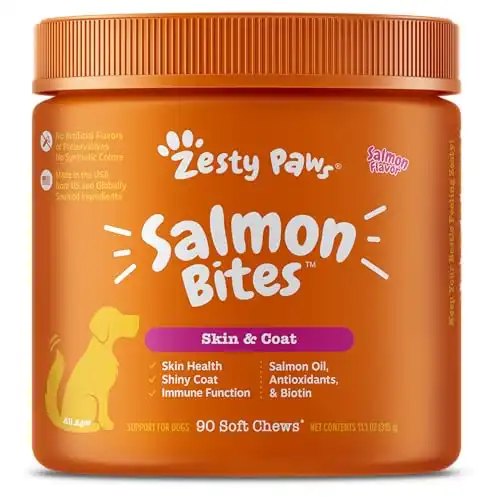 Zesty Paws Salmon Fish Oil Omega 3 for Dogs, 90 Chew Treats